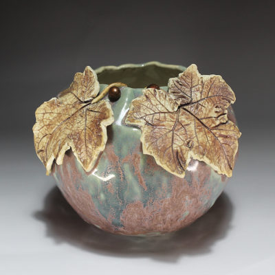 Sunset porcelain pinch pot flying leaves