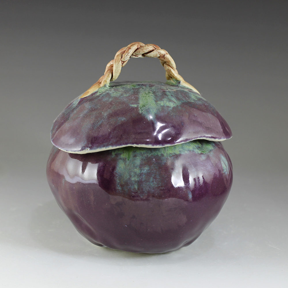 Aubergine porcelain pinch pot braided handle