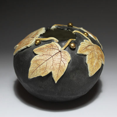 Night maple leaf porcelain pinch pot