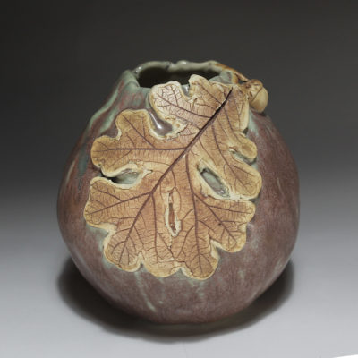 Sunset oak leaf porcelain pinch pot