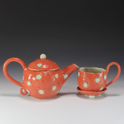 porcelain pinch teapot with polka dots