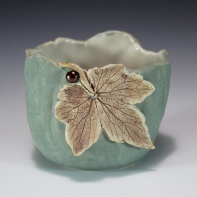 porcelain pinch pot with maple leaf