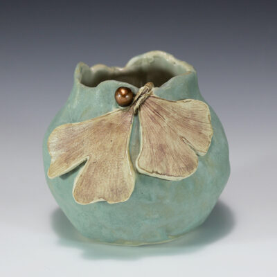 porcelain pinch pot with ginkgo leaves